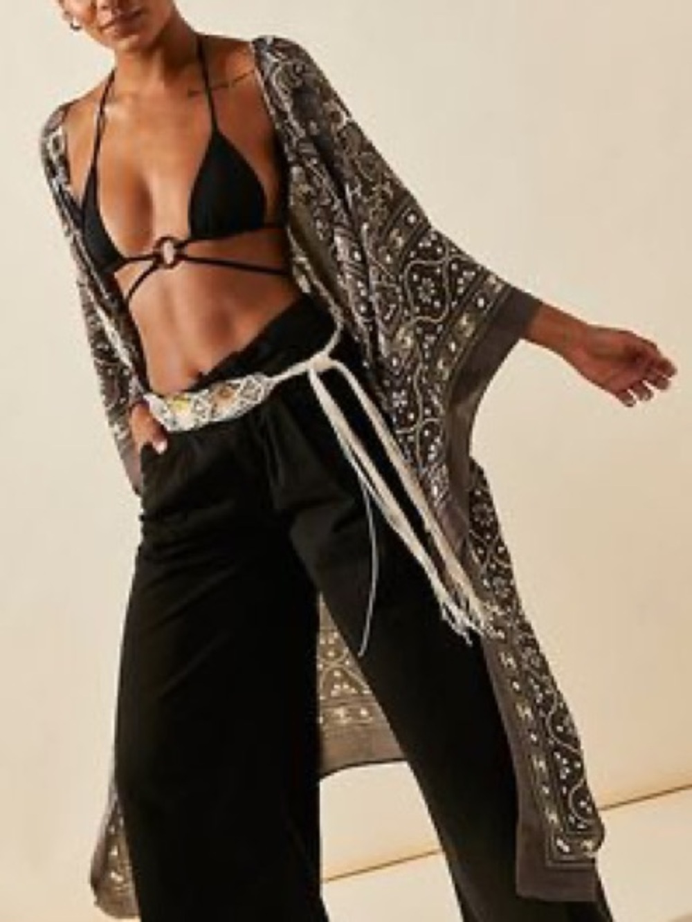 Free People Magic Dance Border Print Duster Graphite/Brown